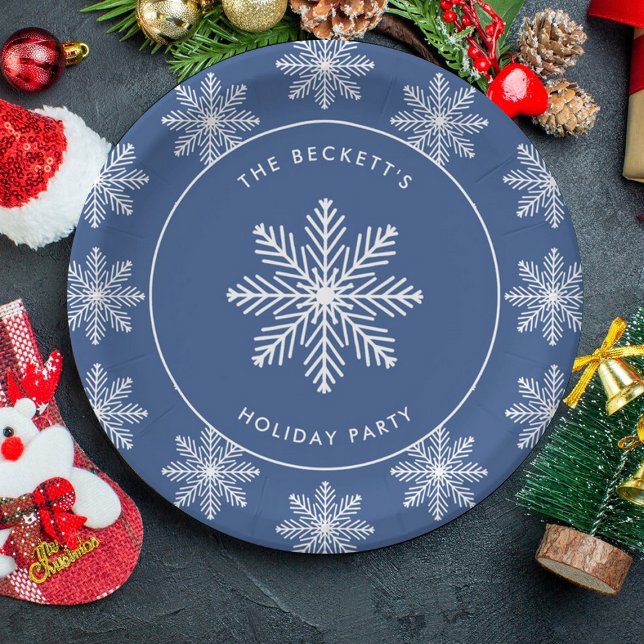 Festive Snowflake Christmas Holiday Party Paper Plates (Creator Uploaded)
