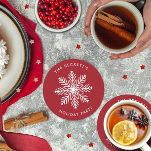 Festive Snowflake Christmas Holiday Party Round Paper Coaster