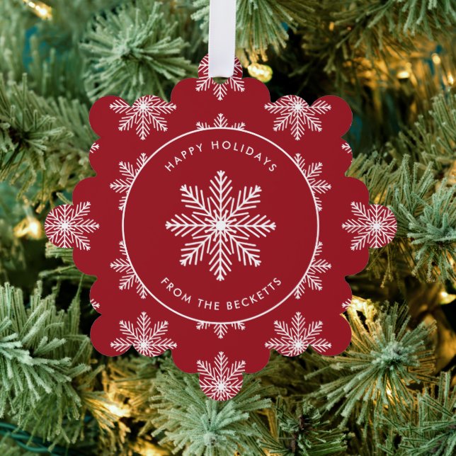Festive Snowflake Christmas Photo Ornament Card (Insitu (Tree))