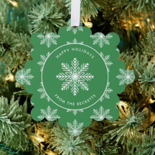 Festive Snowflake Christmas Photo Ornament Card