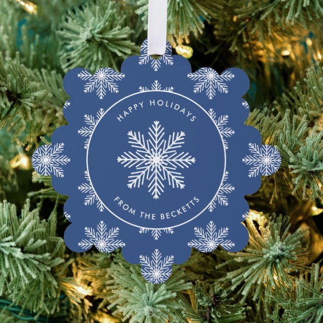 Festive Snowflake Christmas Photo Ornament Card (Insitu (Tree))