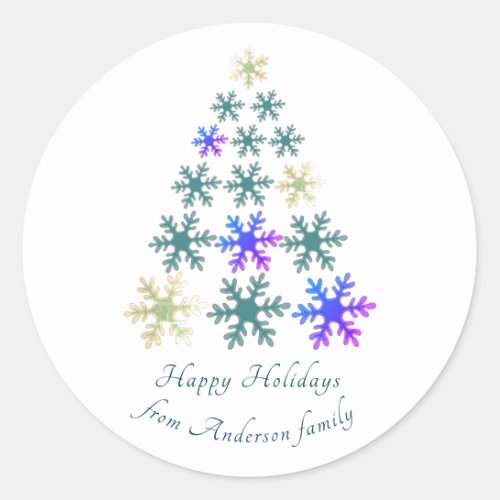 Festive Snowflake Christmas Tree Family Holiday Classic Round Sticker