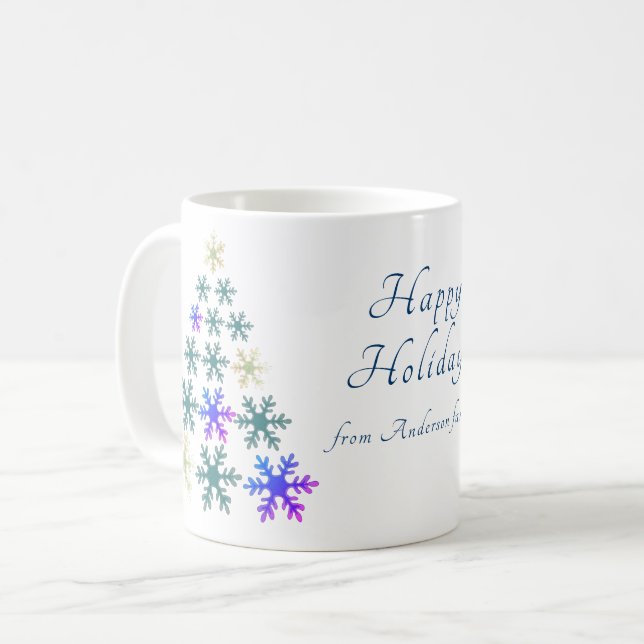Festive Snowflake Christmas Tree Family Holiday Coffee Mug (Front Left)