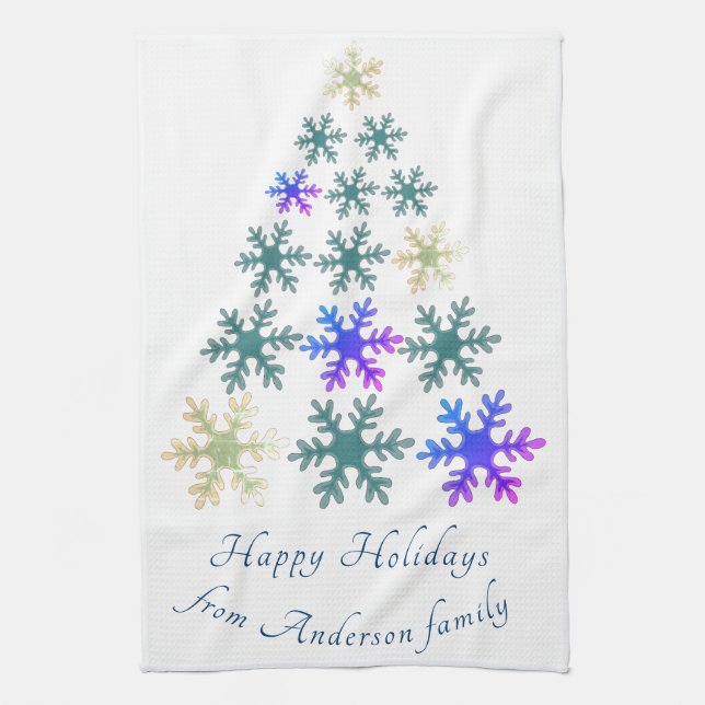 Festive Snowflake Christmas Tree Family Holiday Kitchen Towel (Vertical)