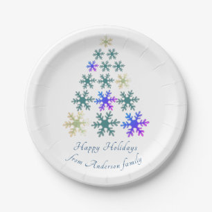 Festive Snowflake Christmas Tree Family Holiday Paper Plates