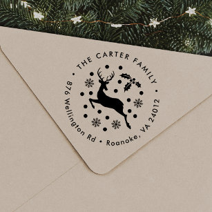 Festive Snowflake Deer Return Address Rubber Stamp
