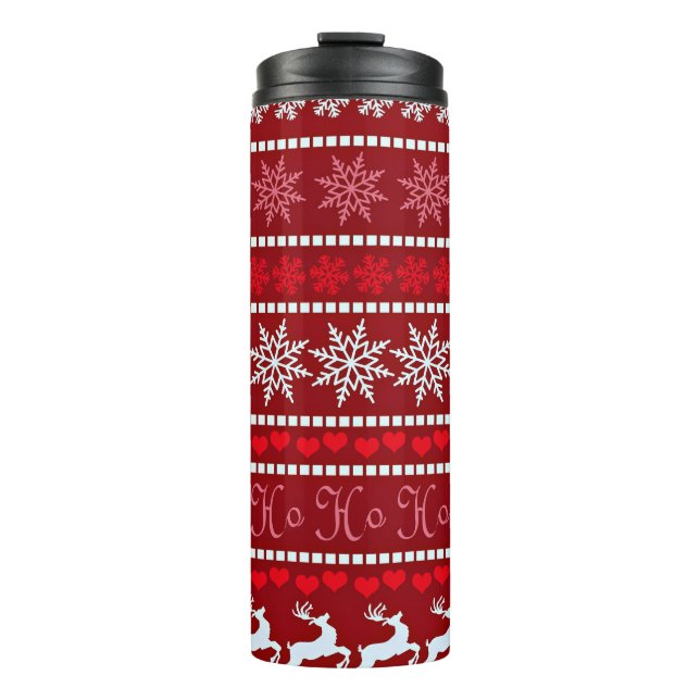 Festive Snowflake Holiday Pattern Thermal Tumbler (Front)