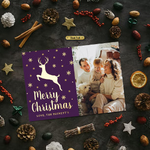 Festive Snowflake & Reindeer Christmas Photo Real Foil Holiday Card