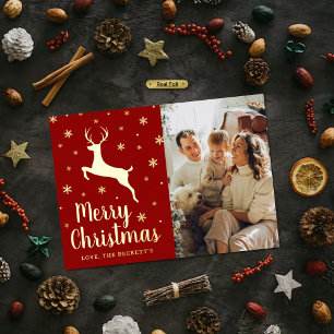Festive Snowflake & Reindeer Christmas Photo Real Foil Holiday Card