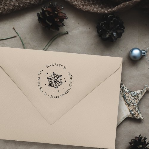 Festive Snowflake Round Family Return Address Rubber Stamp