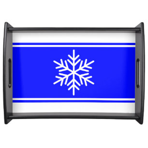 Festive Snowflake Royal Blue White Racing Stripes Serving Tray
