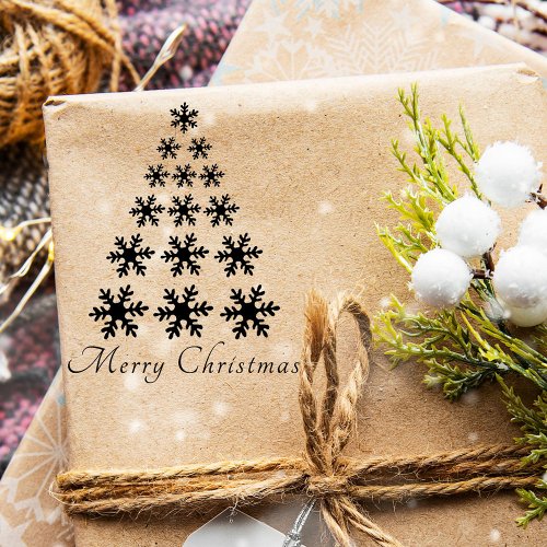 Festive Snowflake Tree Script Merry Christmas Rubber Stamp