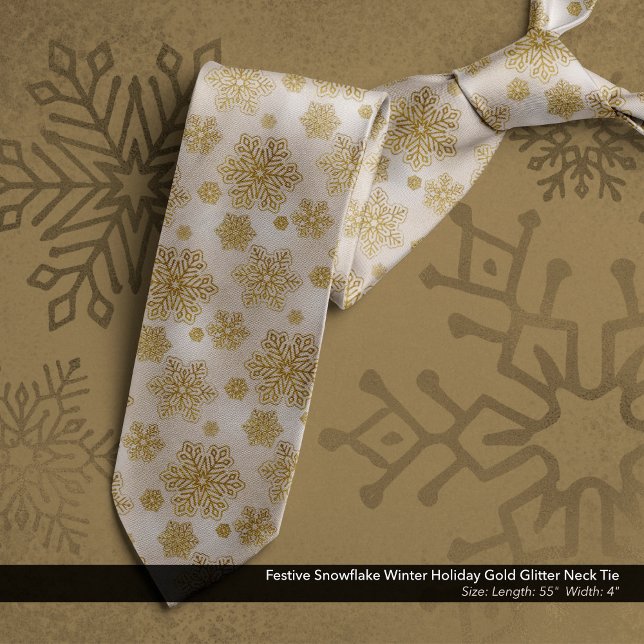 Festive Snowflake Winter Holiday Gold Glitter Neck Tie (Festive Snowflake Winter Holiday Gold Glitter Neck Tie)