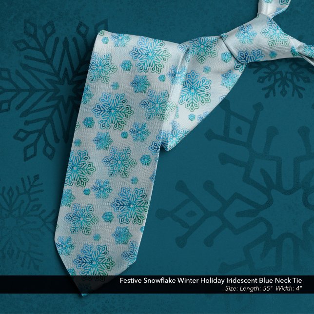 Festive Snowflake Winter Holiday Iridescent Blue Neck Tie (Festive Snowflake Winter Holiday Iridescent Blue Neck Tie)