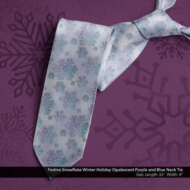 Festive Snowflake Winter Holiday Opalescent Purple Neck Tie (Festive Snowflake Winter Holiday Opalescent Purple and Blue Neck Tie)