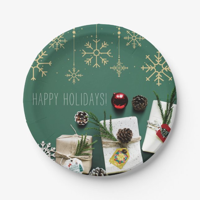 Festive Snowflakes, Christmas Paper Plates (Front)