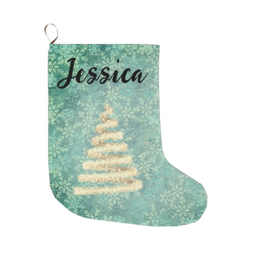  Festive Snowflakes Christmas Tree  Personalized  Large Christmas Stocking