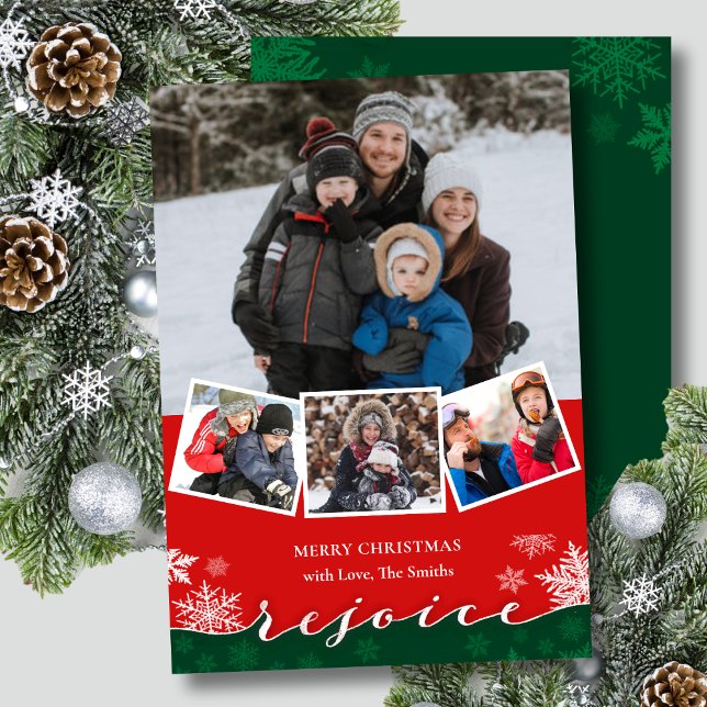 Festive Snowflakes Modern Script REJOICE Christmas Holiday Card (Creator Uploaded)