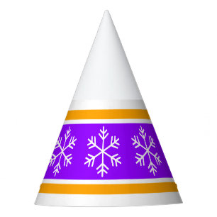 Festive Snowflakes Purple Orange Stripes On White Party Hat