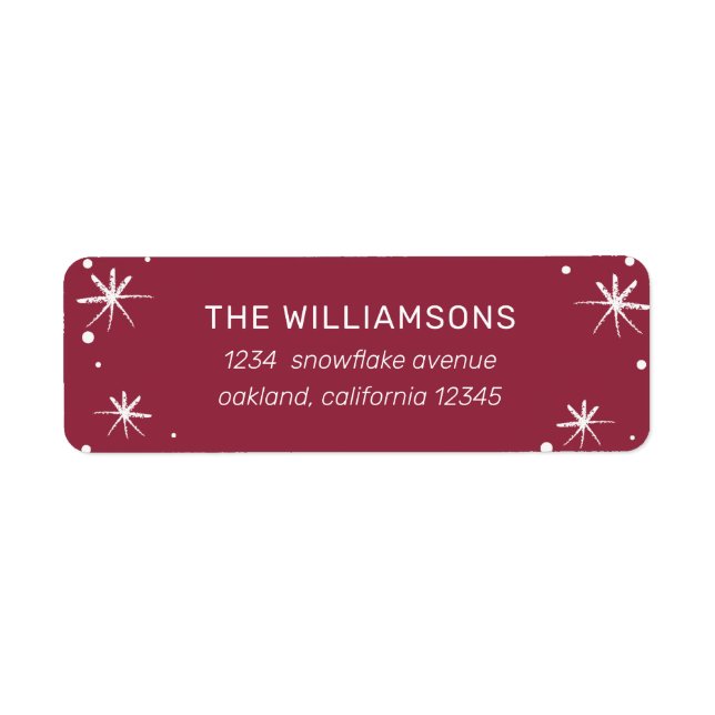Festive Snowflakes Red and White return address Label (Front)