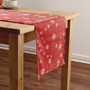 Festive Snowflakes Red Christmas Holiday Medium Table Runner