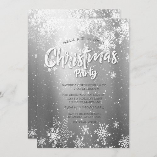 Festive Snowflakes Silver Christmas Company Invitation