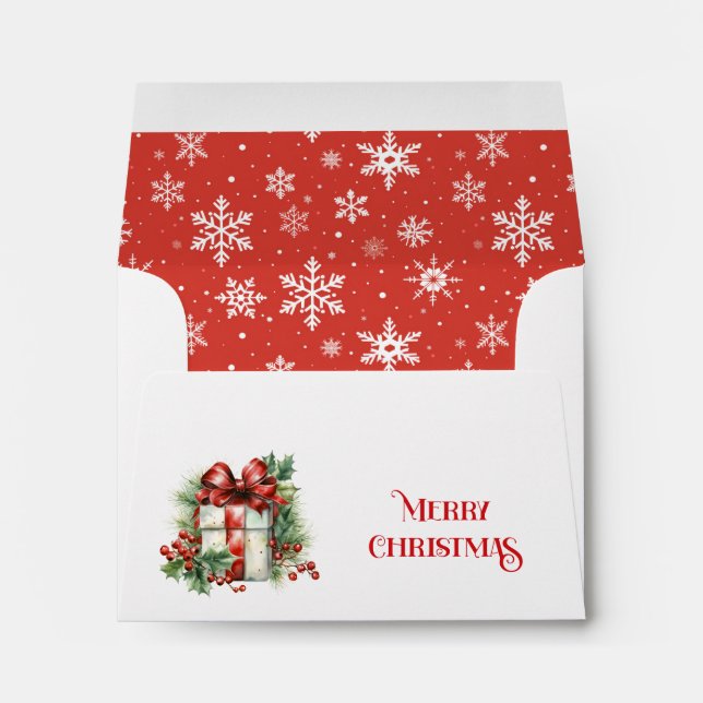 Festive Snowflakes Wrapped Gift Christmas |  Envelope (Back (Bottom))
