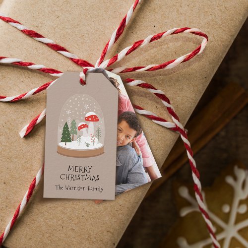 Festive Snowglobe Photo Christmas Gift Tags