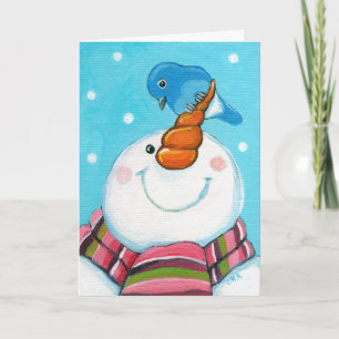 Festive Snowman and Bluebird Christmas Card
