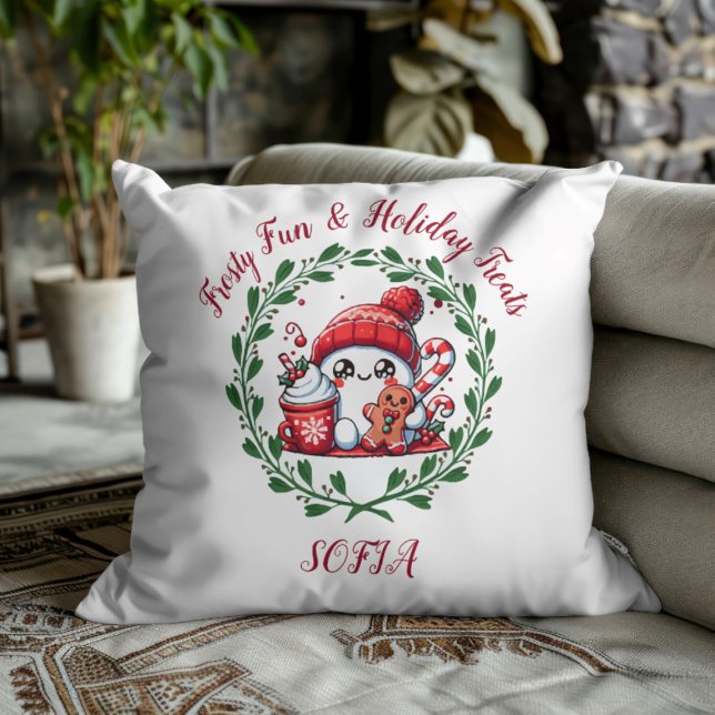 Festive Snowman and Gingerbread Throw Pillow (Creator Uploaded)