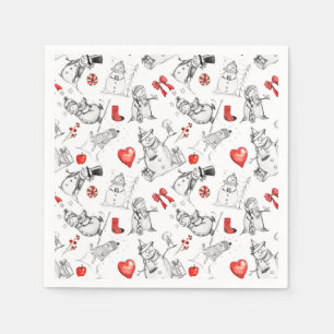 Festive snowman and holiday icons pattern napkins