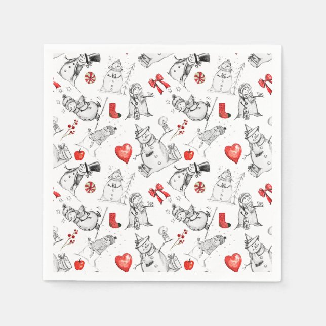 Festive snowman and holiday icons pattern napkins (Front)
