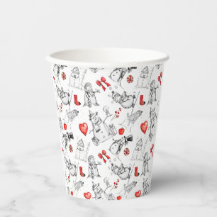 Festive snowman and holiday icons pattern paper cups