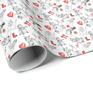 Festive snowman and holiday icons pattern wrapping paper