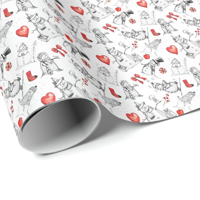 Festive snowman and holiday icons pattern wrapping paper (Roll Corner)