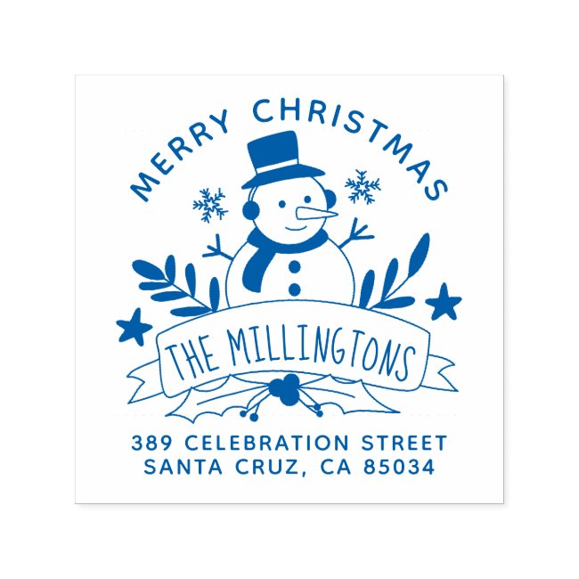 Festive Snowman Banner Christmas Return Address Self-inking Stamp