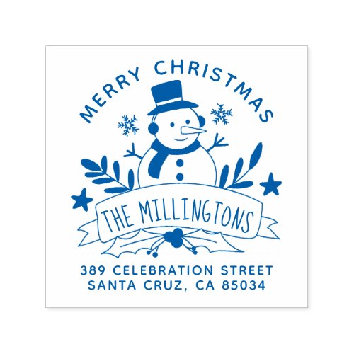 Festive Snowman Banner Christmas Return Address Self_inking Stamp