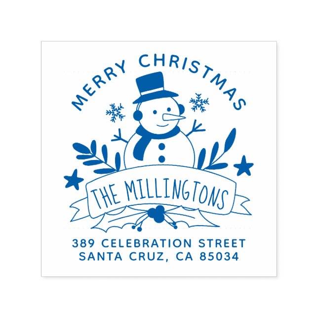 Festive Snowman Banner Christmas Return Address Self-inking Stamp (Design)