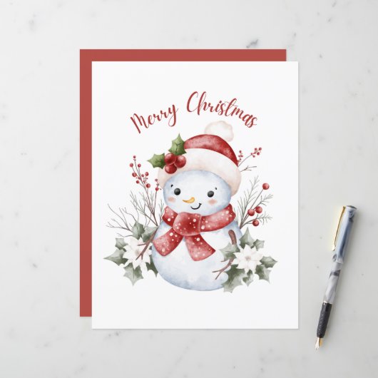 Festive Snowman Christmas Paper Sheet (Front/Back In Situ)