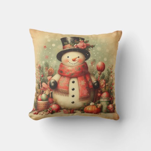 Festive Snowman Christmas Throw Pillow