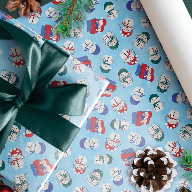 Festive Snowman Christmas Watercolor Design Wrapping Paper (Creator Uploaded)