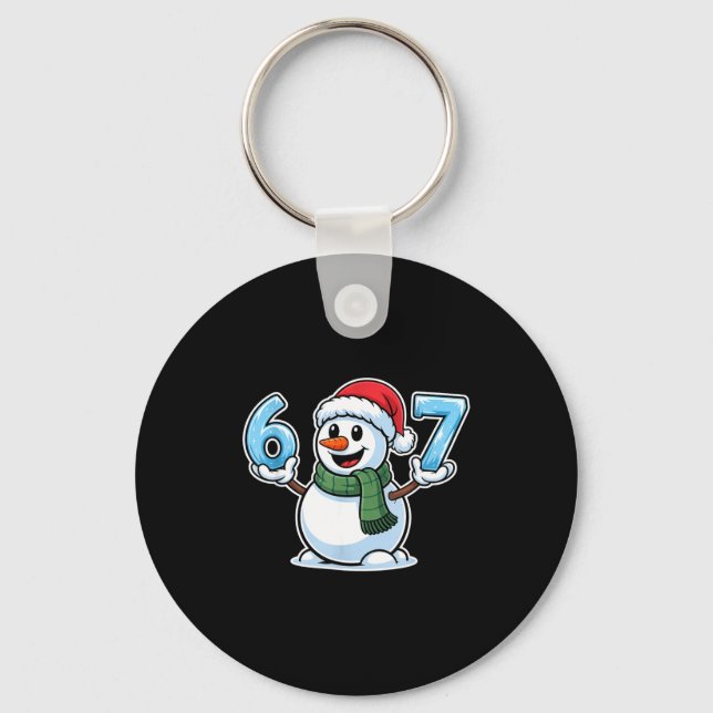 Festive Snowman Christmas Winter Cheer 67 Number  Keychain (Front)