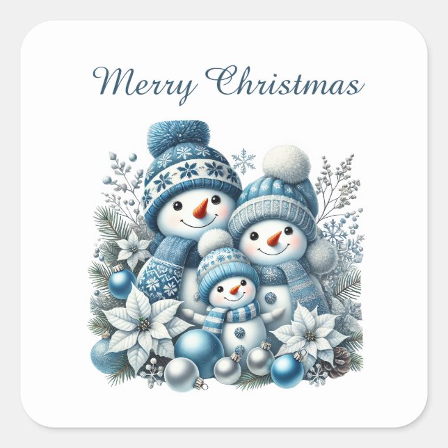 Festive snowman customizable Merry Christmas Square Sticker (Front)