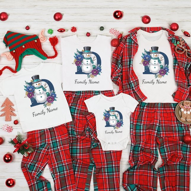 Festive Snowman 'D' Monogram Family Christmas T-Shirt (Creator Uploaded)
