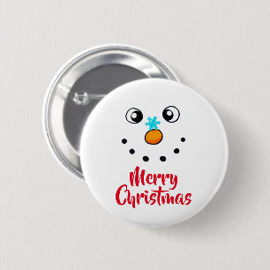 Festive Snowman Face Merry Christmas Button