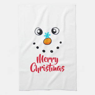 Festive Snowman Face Merry Christmas Kitchen Towel