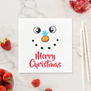Festive Snowman Face Merry Christmas Napkins