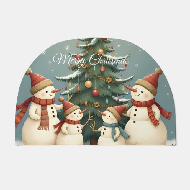 Festive Snowman Family Christmas Collection Doormat (Front)