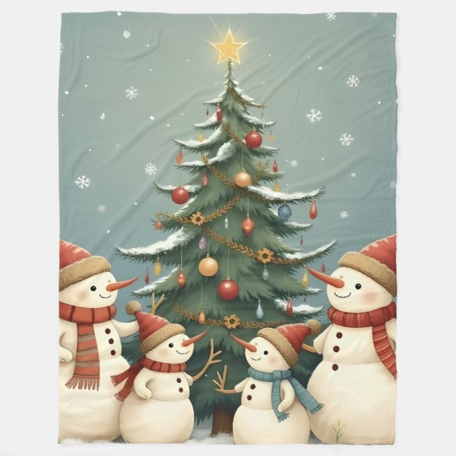 Festive Snowman Family Christmas Collection Fleece Blanket (Front)