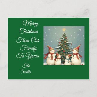 Festive Snowman Family Christmas Collection Holiday Postcard